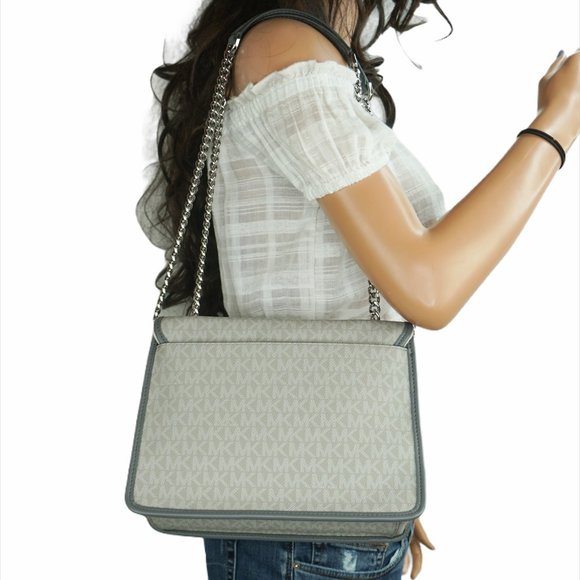 Michael Kors Regina M Flap Shoulder Bag MK Grey - Picture 2 of 12